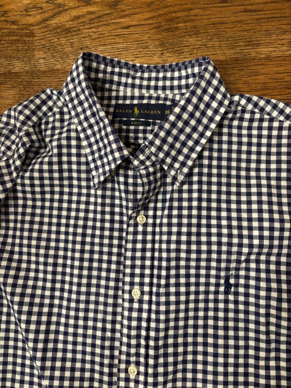 Ralph Lauren Men’s Slim Fit Blue White Gingham Button Down Shirt XXL Cotton Pony